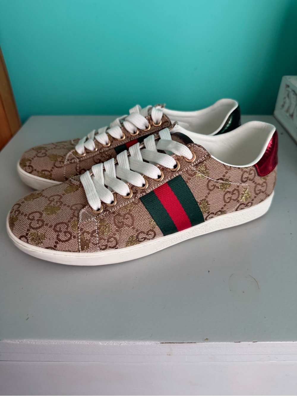 Inspired Canvas Low Top Sneakers with Web Stripe - Beige & Green/Red